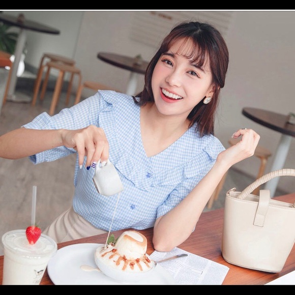 Short-Sleeve Gingham Ruffle Top - Picture 1 of 5